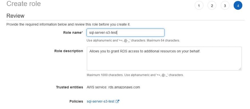 S3 to SQL Server: creating role